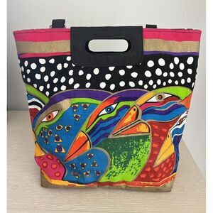Laurel Burch Trendy Beach Tote. Vibrant Tropical Birds Print! Pre owned.